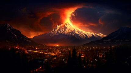 Wall Mural - Huge volcano eruption, city is in danger