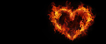 Burning Heart On Black Background With Copy Space