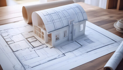 Wall Mural - Plan of house with blueprints