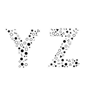 YZ letters design from the alphabet made of geometric shapes namely circle, square, polygon, triangle, line, typographic concept
