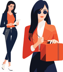 Corporate Business Women in Orange Clothes Vector Illustration