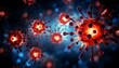 Flu covid 19 virus cell on dark blue background during coronavirus outbreak and influenza pandemic