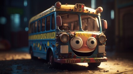 funny yan cartoon bus illustration