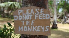 Close Up On Wooden Sign - "Please Do Not Feed The Monkeys" 