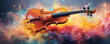 Abstract panoramic close up view of the violin. Concept of classical music.