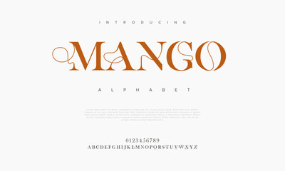 Canvas Print - Mango premium luxury elegant alphabet letters and numbers. Elegant wedding typography classic serif font decorative vintage retro. Creative vector illustration