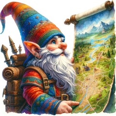 Canvas Print - whimsical Gnome travel white background.