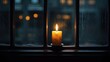 A single candle flickers in the darkness of the window, a symbol of unwavering love and devotion.