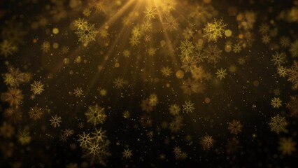 Aufkleber - abstract gold confetti snowflakes and defocused bokeh, dust, particles on lens flare shine through b