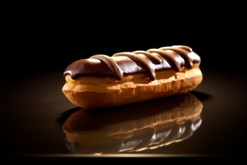 Wall Mural - Appetizing chocolate eclair. Traditional American cuisine. Popular authentic desserts. Background with selective focus