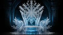 A Throne Of Ice Decorated With Large And Intricate Snowflakes.