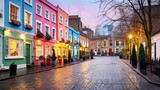 Fototapeta Uliczki - Small square with colorful residential houses in London during winter