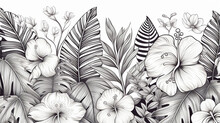 Botanical Seamless Pattern Black And White Tropical Decoration