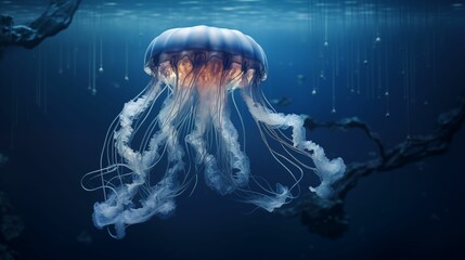 Wall Mural - Image of a jellyfish in the ocean.