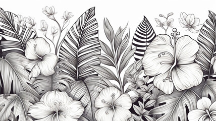 Botanical seamless pattern black and white tropical decoration