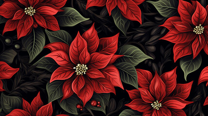 Wall Mural - Botanical seamless pattern black Poinsettia plant