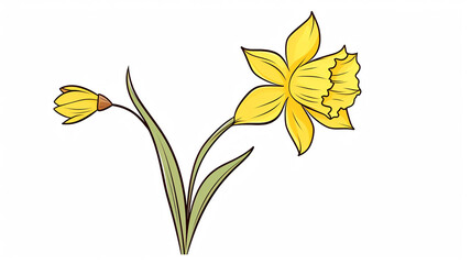 Wall Mural - Daffodil flower in yellow color continuous line draw summer