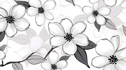 Canvas Print - Dogwood flower and leaves pattern seamless background illustration