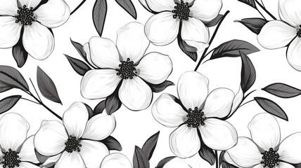 Canvas Print - Dogwood flower and leaves pattern seamless background graphic