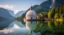  Church With A Red Onion-shaped Dome Located On The Bank Of Lake Is The Highlight, Reflection Of The Church On The Clear Water Surface Is A Breathtaking Sight Of Nature.