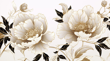 Wall Mural - luxury peony background vector with golden metallic design