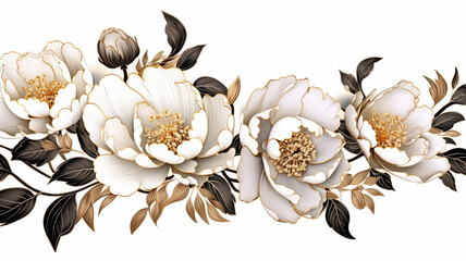 Wall Mural - luxury peony background vector with golden metallic decor