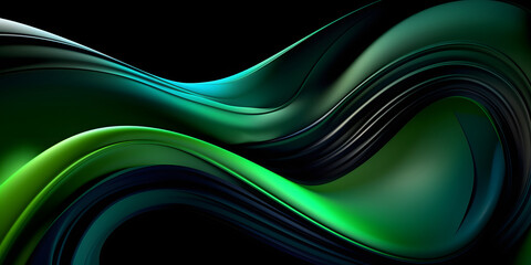 Sticker - 3D black background with green swirls