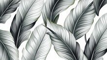 Seamless Pattern Of Exotic White Banana Leaves Print Design