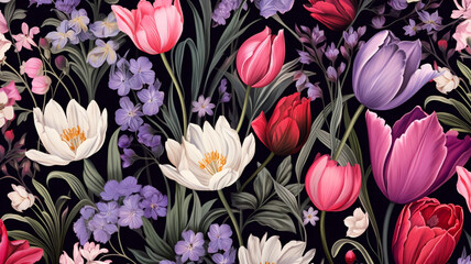 Canvas Print - Seamless floral pattern with spring flowers design