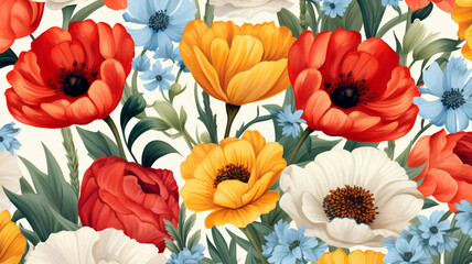 Canvas Print - Seamless pattern with summer flowers