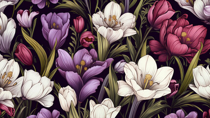 Canvas Print - Seamless floral pattern with spring flowers illustration