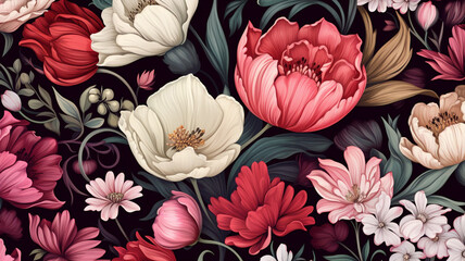 Canvas Print - Seamless floral pattern with spring flowers