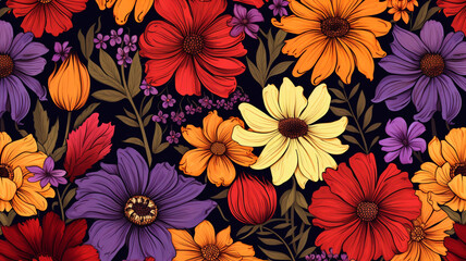 Canvas Print - Seamless pattern with summer flowers design