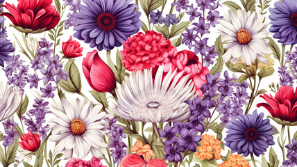 Canvas Print - Seamless pattern with summer flowers illustration