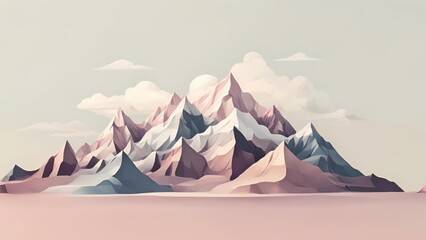 Wall Mural - Minimal illustration of a graphic mountain range, with sharp peaks and a muted color palette.