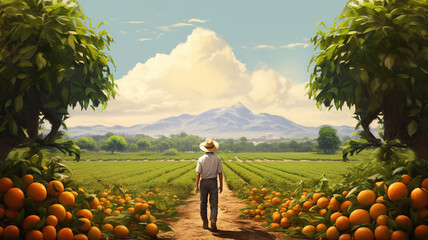 Farmer during harvesting orange