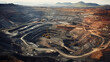Aerial Perspective of the Vast and Unfolding Depths of a Majestic Open-Pit Mine, Where Nature Meets Industry