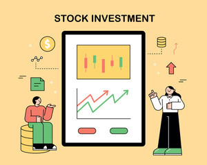 Poster - stock market. Stock graphs and experts on a large mobile screen.