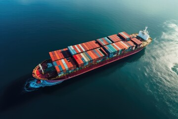 Wall Mural - Aerial view of a large container ship in the open sea, Container ship in the sea. Top view, AI Generated