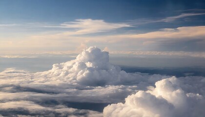 high nature view large white clouds on soft sky background in the morning, view of white cloudy on t