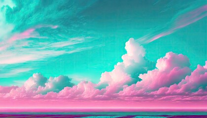 Wall Mural - Pink and cyan color of sky with clouds.