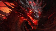 Red Dragon Head Digital Painting. Fantasy Red Dragon Head - Digital Illustration. Generative AI
