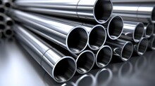 Stack Of Stainless Steel Pipe. Industry Concept