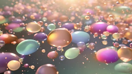 Wall Mural - Soft, pastelcolored bubbles gently floating up the screen in a calming and elegant animation.