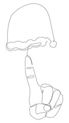 Poster - One continuous line of hand with Santa Claus Hat. Thin Line Christmas Illustration vector concept. Contour Drawing Creative Holiday ideas.