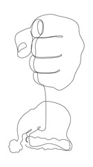 Poster - One continuous line of hand with Santa Claus Hat. Thin Line Christmas Illustration vector concept. Contour Drawing Creative Holiday ideas.