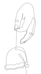 Poster - One continuous line of hand with Santa Claus Hat. Thin Line Christmas Illustration vector concept. Contour Drawing Creative Holiday ideas.