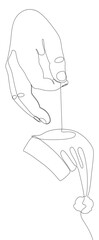 Poster - One continuous line of hand with Santa Claus Hat. Thin Line Christmas Illustration vector concept. Contour Drawing Creative Holiday ideas.