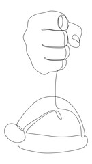 Poster - One continuous line of hand with Santa Claus Hat. Thin Line Christmas Illustration vector concept. Contour Drawing Creative Holiday ideas.