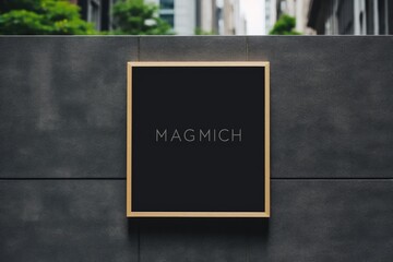 Poster - Mock up of a black signboard on the wall of a building, Black square signboard mockup outside of a building, AI Generated